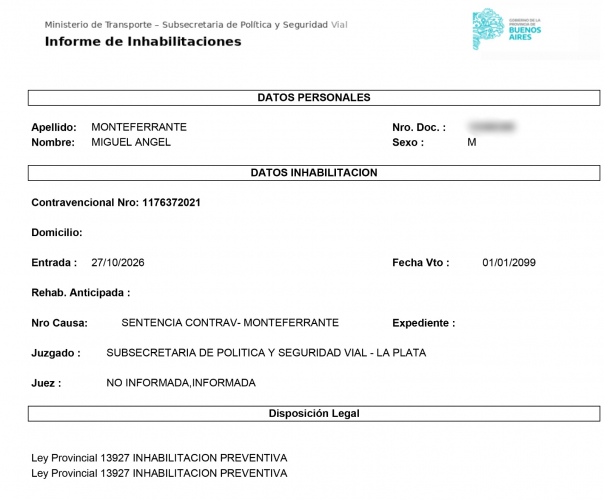 La medida impide que vuelva a conducir mientras avanza la investigación.