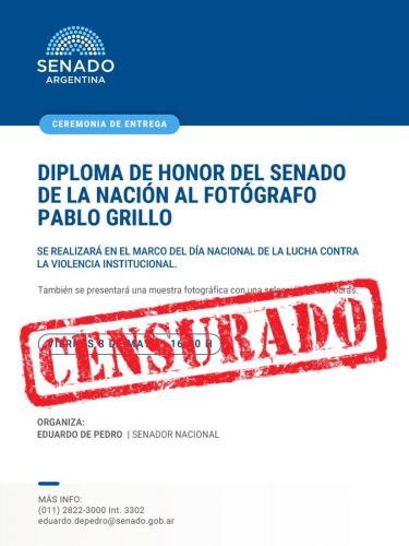 Expresamos nuestro enérgico repudio a la censura a la muestra de Pablo Grillo