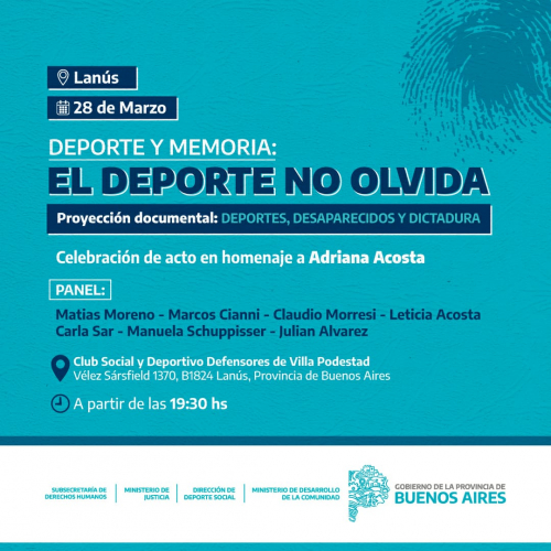 La jornada Deporte y Memoria "El deporte no olvida" se realizará el próximo lunes 28 de marzo, con diversas actividades en el Cl