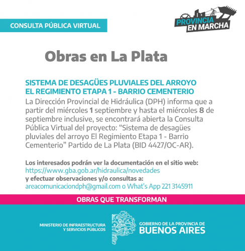 Comienza la Consulta Pública Virtual para obras en La Plata