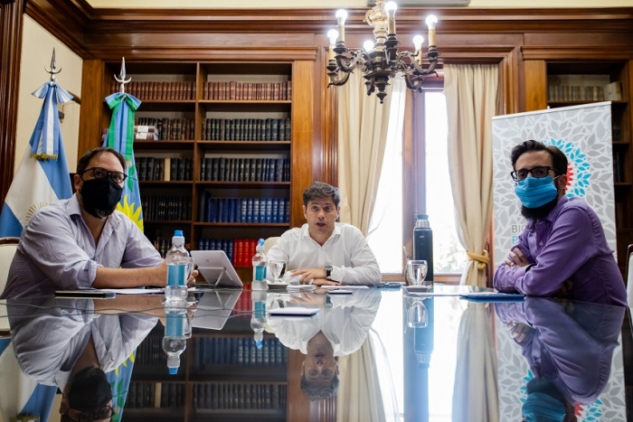 Simone, Kicillof y Ghioni en la videoconferencia