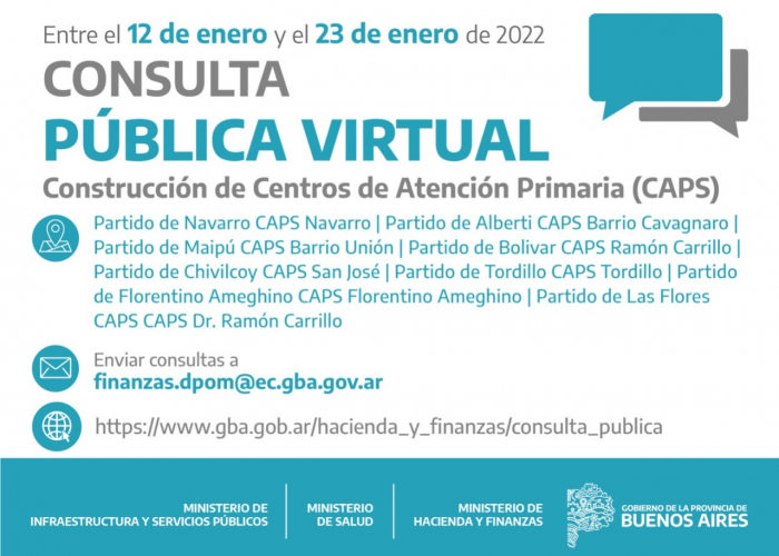 Consulta Pública Virtual para obras de salud en localidades de la Provincia