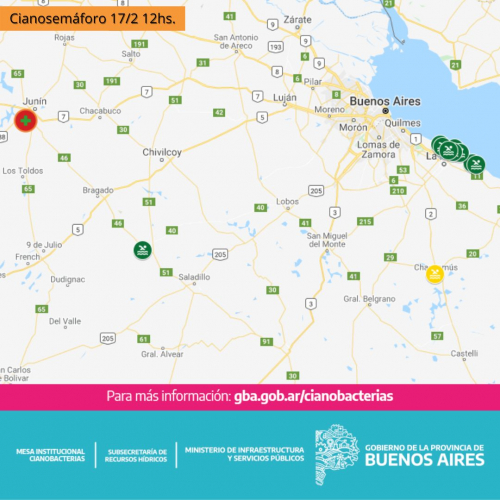 Cianosemáforos en ríos y lagunas de la provincia