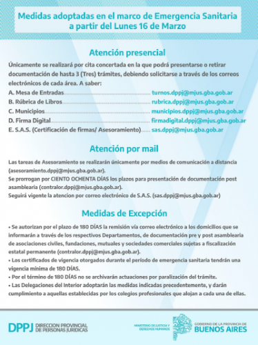 La Dirección Provincial de Personas Jurídicas adoptó medidas en el marco de la emergencia sanitaria