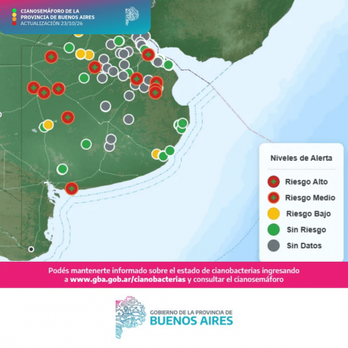 11 municipios con alertas naranja por cianobacterias en la Provincia