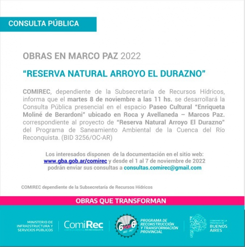 Llamado a Consulta Pública por obras en la Reserva Natural Arroyo El Durazno