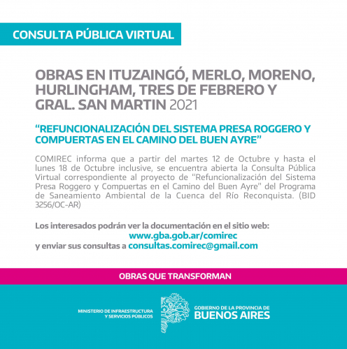 Consulta Pública Virtual para la refuncionalización de la presa Ing. Roggero