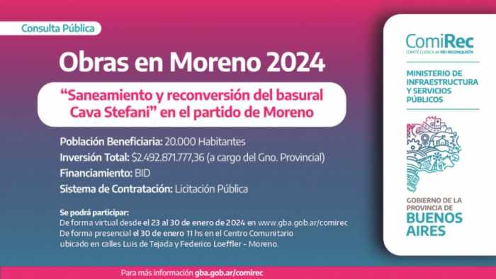 Nueva fecha para la Consulta Pública por obras en Moreno