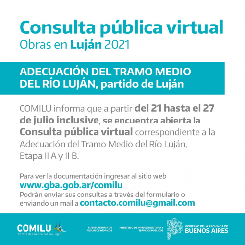 Consulta Pública Virtual por obras de mejoramiento del Tramo Medio del Río Luján