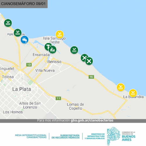 Alerta Amarillo por la presencia de cianobacterias en Berisso y Ensenada