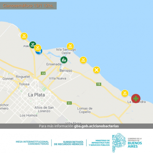 Alerta Naranja por la presencia de cianobacterias en la costa de Berisso