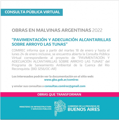 Consulta Pública Virtual por obras de vialidad y drenaje en Malvinas Argentinas