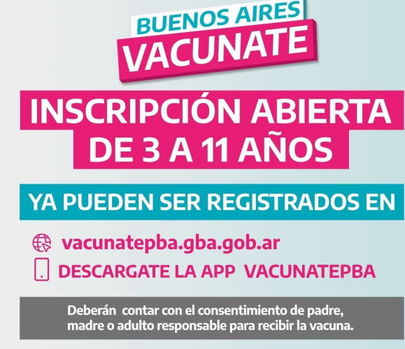 La Provincia abrió la inscripción para vacunar a menores de 3 a 11 años