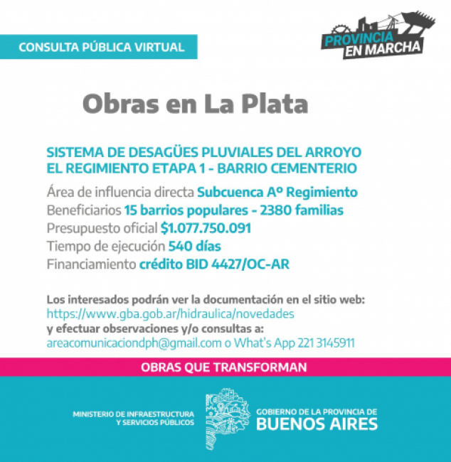 Comienza la Consulta Pública Virtual para obras en La Plata