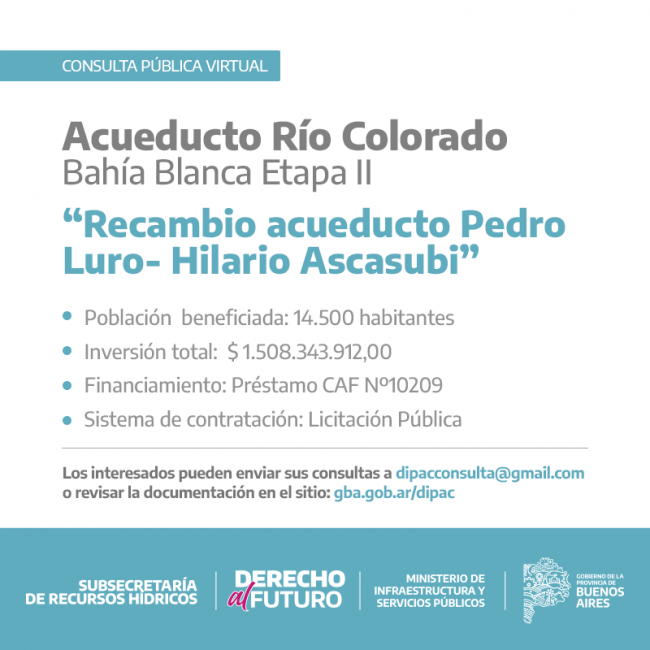 Consulta Pública para el recambio del acueducto Pedro Luro-Hilario Ascasubi 