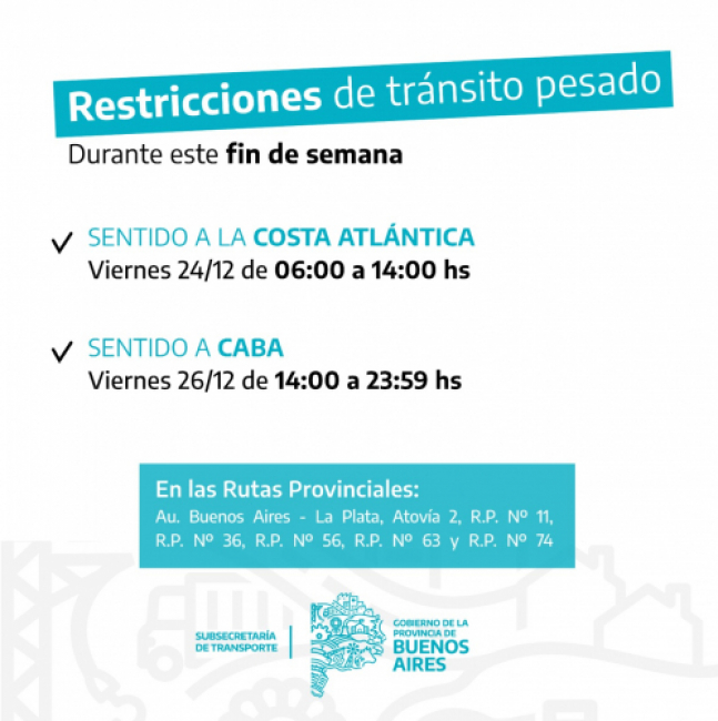 Restricción de camiones de carga el 24 y 26 de diciembre