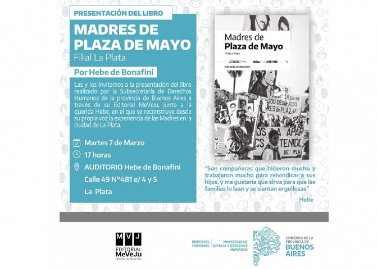 Presentan el libro MADRES DE PLAZA DE MAYO filial La Plata, por Hebe de Bonafini