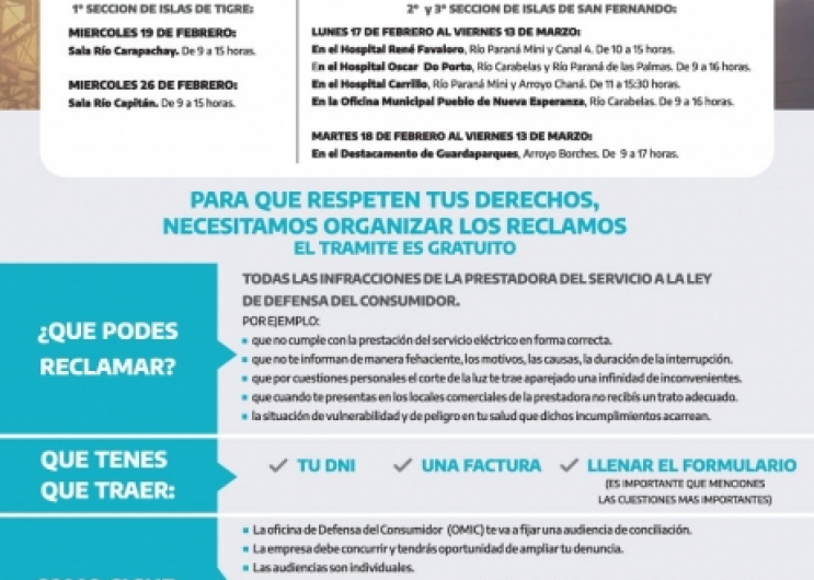 PROVINCIA CONVOCA A LOS VECINOS PARA DENUNCIAR PROBLEMAS DEL SERVICIO ELÉCTRICO EN EL DELTA